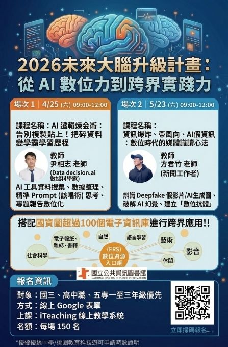 【2026未來大腦升級計畫：從 AI 數位力到跨界實踐力】線上系列課程