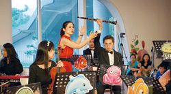 「《動物狂歡節》—樂興親子音樂會」找出演奏動物叫聲的樂器。（國立公共資訊圖書館提供）