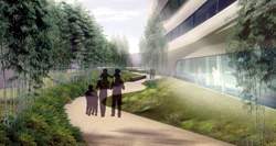 戶外保留了大片的綠地公園。