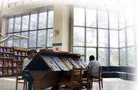 挑高設計的期刊閱覽區。