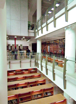 為了避免館藏潮濕，圖書館人員將藏書集中最室內最明亮的地方。