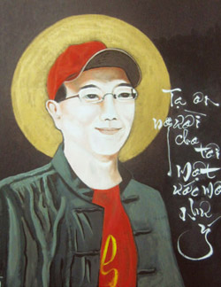 移工陳氏桃為《四方報》創刊總編輯張正畫肖像。