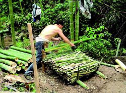 傳統造紙削竹工序。