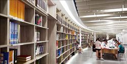 新北市立圖書館林口分館書牆設計，希望讀者能在書籍包圍中閱覽。（新北市立圖書館林口分館提供）