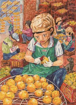 陳佳宜作品「柿餅工廠」，將特色主題表現得可圈可點。（國立臺灣藝術教育館提供）