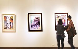 中壢藝術館展覽室展出林英哲老師的水彩作品。